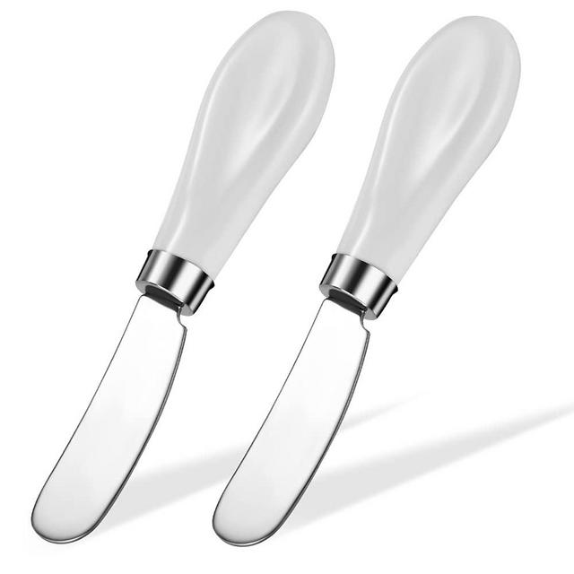 2 Pack Stainless Steel Butter Spreader Knife, Butter Knife with White Porcelain Handle, Cheese Butter Spreader Knives for Kitchen