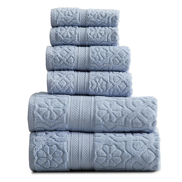 Springtree Home 100% Cotton Towel Set 6 Piece Set | Floral Textured Design | Absorbent Quick-Dry 2 Bath Towels 2 Hand Towels & 2 Washcloths |Oeko-TEX® Standard 100 Cotton | Maplewood Collection