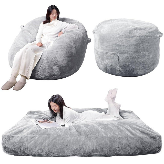 WLIVE Bean Bag Chair, Convertible Chair Folds from Bean Bag to Floor Mattress, High-Rebound Memory Foam, Full Size, Grey