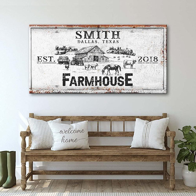 TAILORED CANVASES Farmhouse Sign - Large Rustic Farmhouse Wall Decor Art Decor for Home, Living Room, Office, Entryway - Personalized Rustic Print Canvas Barn, Tractor and Farm Animals 20in x 10in