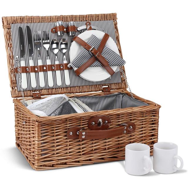 Picnic Basket for 2, Willow Hamper Set with Insulated Compartment, Handmade Large Wicker Picnic Basket Set with Utensils Cutlery - Perfect for Picnic, Camping, or Any Other Outdoor