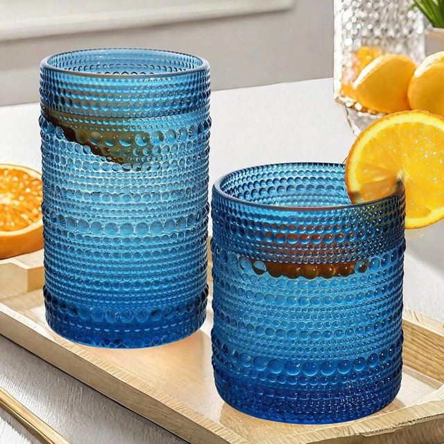 Lumkit Vintage Hobnail Driinking Glasses Set, Glassware Drinking Set of 8, 12 oz Highball Glasses & 10 oz Cocktail Glasses, Tumbler Glasses for Cocktails, Whiskey, Juice, Milk