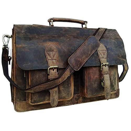 Cuero Retro Buffalo Hunter Leather Laptop Messenger Bag Office Briefcase Travel Bag (Rich Brown)