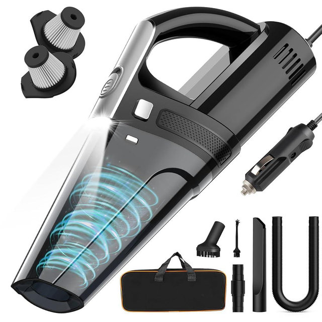 DRECELL Car Vacuum, Portable Vacuum Cleaner with Powerful 7000PA Suction, DC 12V Power 16.4Ft Cord Wired Vacuum Cleaner, LED Light, Car Accessories for Men/Women