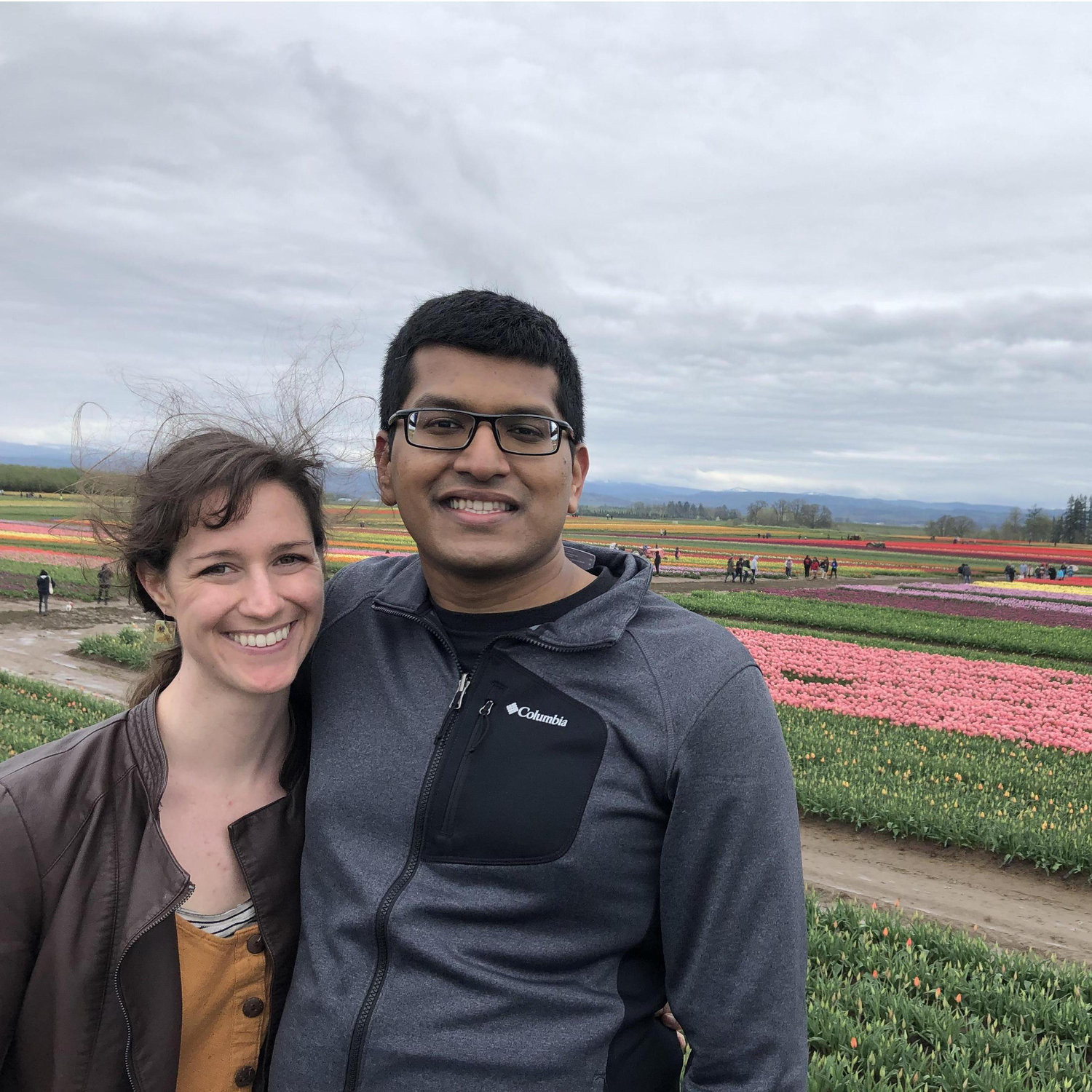 Our first photo together! One of our first dates to the tulip farm!