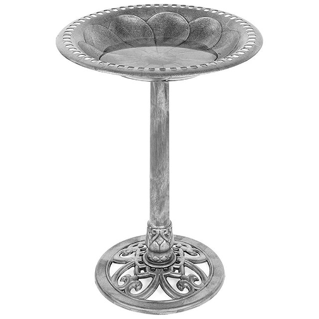 Best Choice Products Vintage Outdoor Resin Pedestal Bird Bath Accent Decoration w/Fleur-de-Lis Accents - Stone