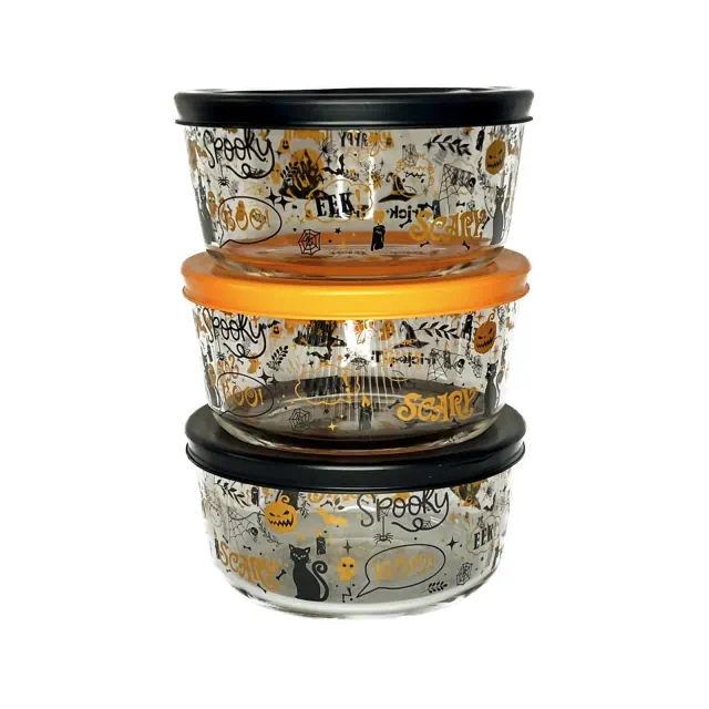 Dura Culina® 6pc Halloween Glass Food Round Stackable Storage Set - 2 Cup Size/Set of 3