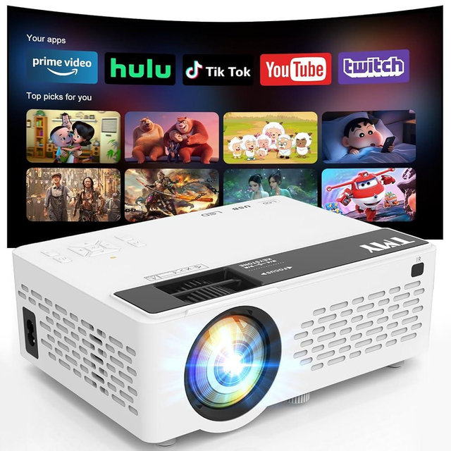 TMY Mini Movie Projector with WiFi and Bluetooth, Compatible with Netflix/Prime Video/YouTube, 1080P Full HD Portable Projector, for Smartphone/TV Stick/HDMI/USB, indoor & outdoor use, Camping, Gaming