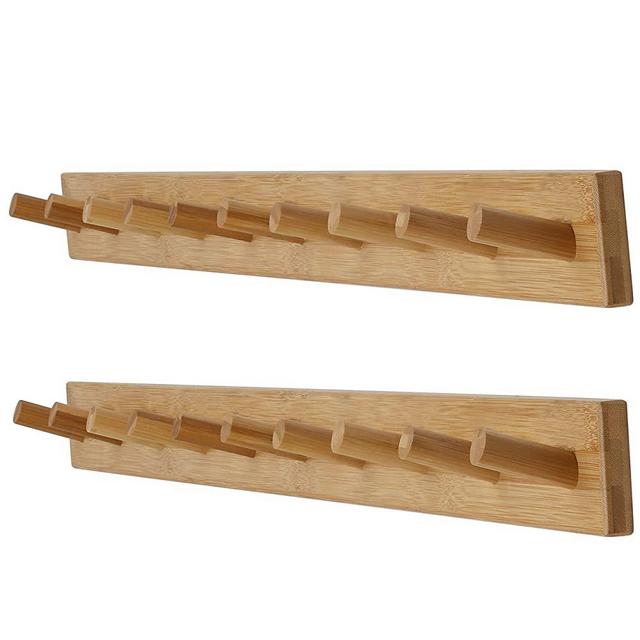 Dseap Wall Mounted Coat Rack with 10 Peg Hooks: Coat Hanger Hooks for Hanging Coats Towels Hats Clothes, Natural, 2 Packs