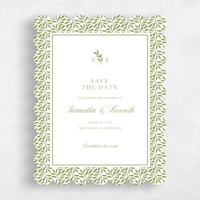 Green Scalloped Wedding Save the Date - Thalia Portrait