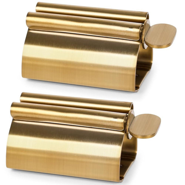 LOVEINUSA 2PCS Toothpaste Squeezers, Stainless Steel Toothpaste Squeezer Matte Gold Toothpaste Dispenser Metal Tube Wringer
