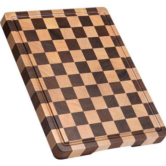 THETCHRY End Grain Cutting Boards for Kitchen, Wooden Cutting board, Heavy Duty Chopping Board with Juice Groove & Handle, Acaia Wood Butcher Block for Meat, Bread & Fruit, 14"L x 11"W x 0.8"Th