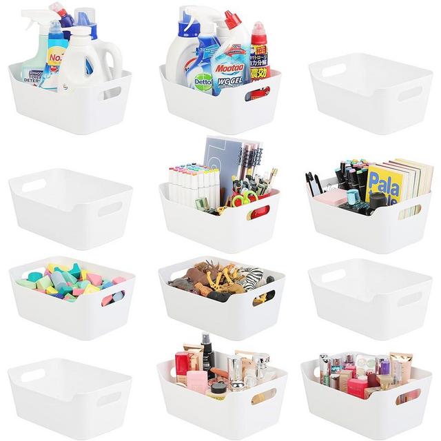 Tiawudi 12 Pack Storage Bins, Plastic Storage Containers, Multi-Use Organizer Bins, White Closet Organizer, Pantry Organizer, Bins for Cabinet, Drawer, Countertop or Shelves