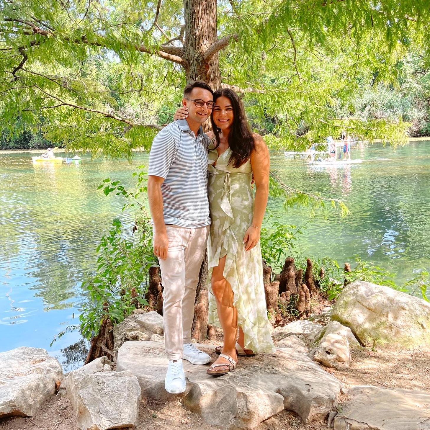 This photo was taken on August 6th, 2021, a few days after Francis proposed! You can see that the couple has a nice post-engagement glow. The couple walked around Zilker Park with Amanda's parents.