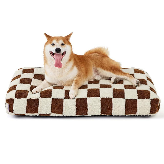 Lesure Dog Beds Large Sized-Thick Shredded Chopped Foam Pet Bed Indoor with Removable Cover, Cute Modern Fuzzy Plush & Anti Slip Bottom, Brown