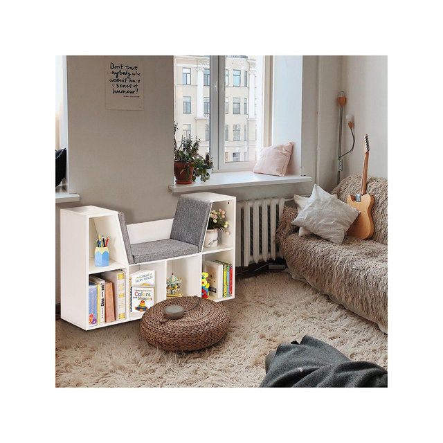 Costway 6 Cubby Kid Storage Cabinet Bookcase Multi-Purpose Shelf Cushioned Reading Nook