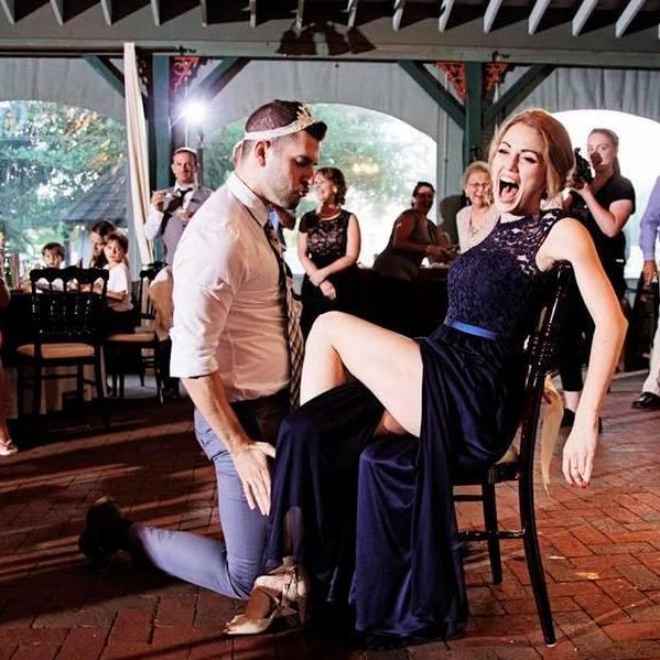 August, 2018. Bobby dancing for our friends as he puts the garter belt on me. He always knows how to make me laugh.