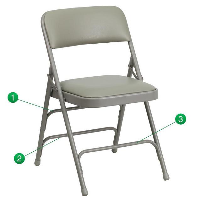 Hercules Series Curved Triple Braced & Double Hinged Gray Vinyl Upholstered Metal Folding Chair (Set of 4)