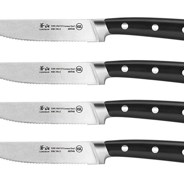Cangshan S Series 1020359 German Steel Forged 4-Piece Steak Knife Set, 5-Inch Blade