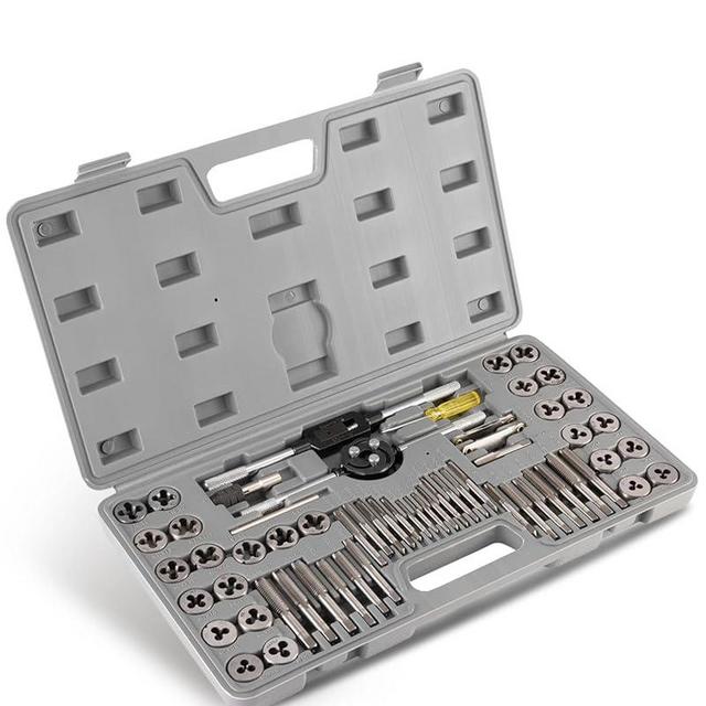 Orion Motor Tech 60 PCS Tap and Die Set Metric and Standard Sizes Included Tap Die Kit Metric and SAE for Threading and Rethreading Internal and External Threads