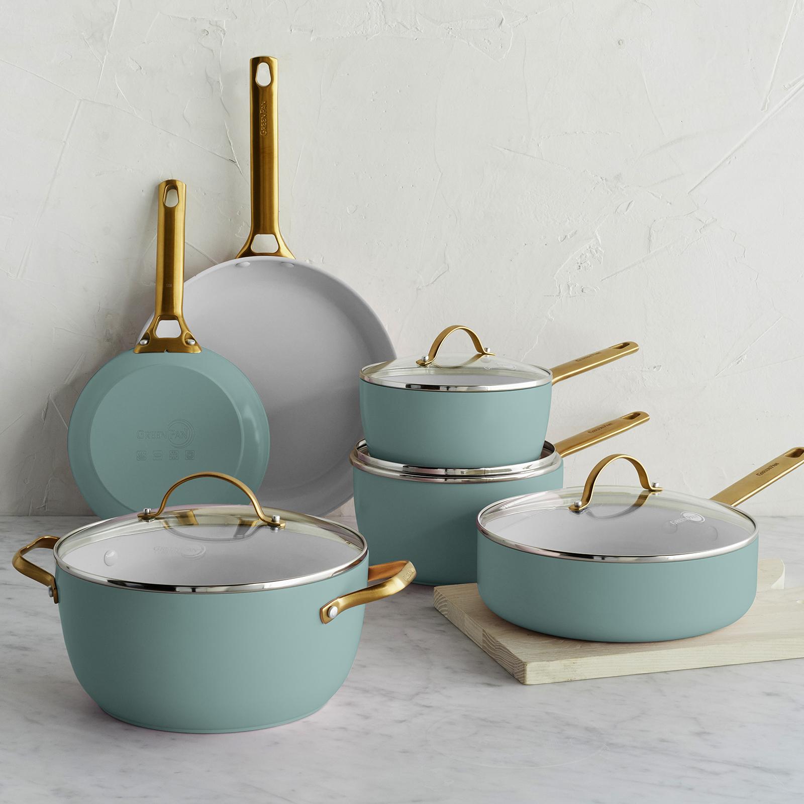 Reserve Ceramic Nonstick 10-Piece Cookware Set | Merlot with Gold-Tone  Handles