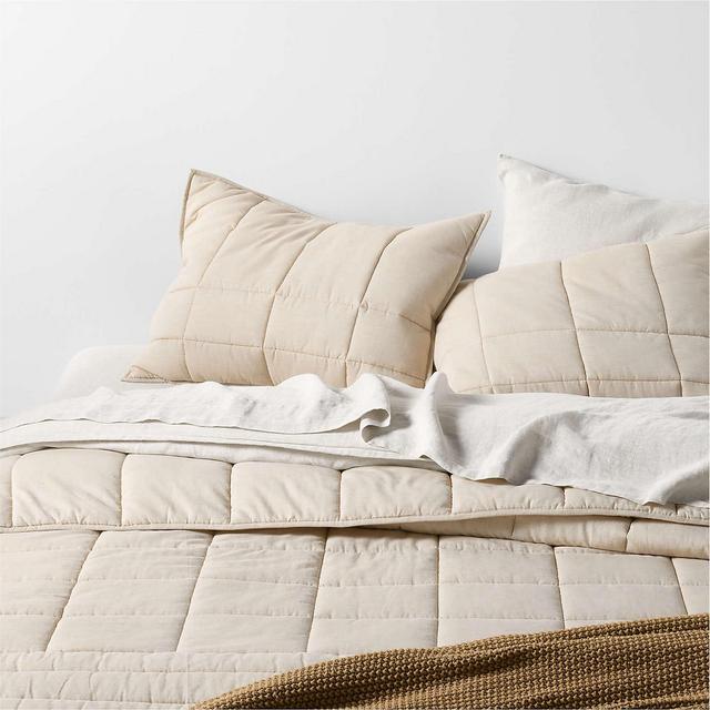 Organic Cotton Heathered Sand Beige Grid Full/Queen Comforter