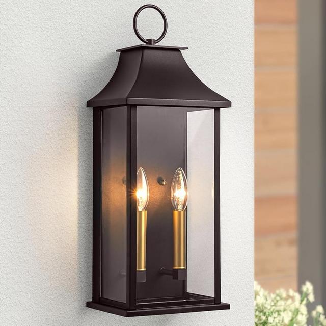 Lawyettle Oil Rubbed Bronze Dusk to Dawn Outdoor Wall Light, 20.6" Large Outside Wall Sconce Light 2-Light, Modern Exterior Wall Lantern with Glass, Waterproof Outdoor Porch Light for House, Porch