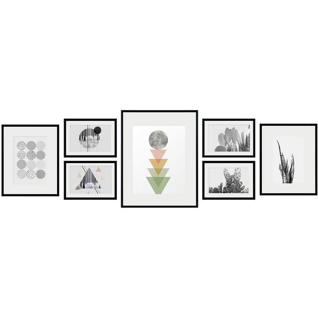 Golden State Art, 7 Pack Frames for One 11x14, Two 8x10, and Four 5x7 Pictures. Aluminum Photos Frame for Wall or Tabletop Display (Aluminum Style 2, Black)