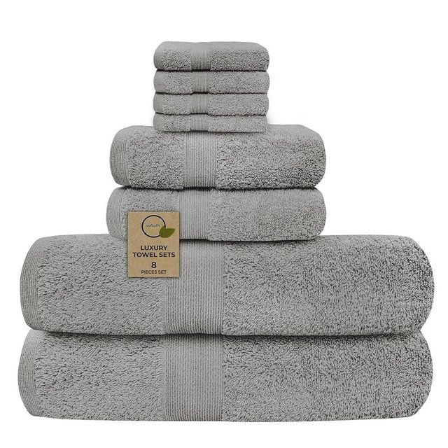 Softolle Luxury 8 Piece Towel Set, 2 Bath Towels 2 Hand Towels 4 Washcloths, Towels for Bathroom, Home, Spa & Gym - Highly Absorbent (Silver Grey)