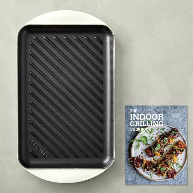Le Creuset Enameled Cast Iron Skinny Grill with Cookbook, Matte White