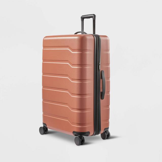Hardside Large Checked Suitcase Amber Brown - Open Story™