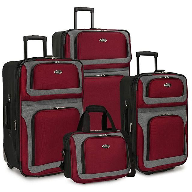 U.S. Traveler New Yorker Lightweight Softside Expandable Travel Rolling Luggage Set, Deep Red, 4-Piece (15/21/25/29)