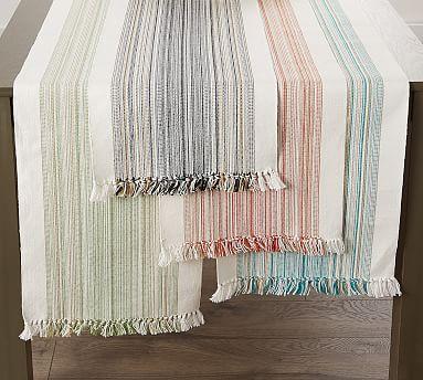 Striped Cotton Fringe Table Runners in Thyme, 14" W X 72" L