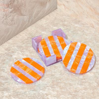 Round Coaster Set in Lavender Stripe