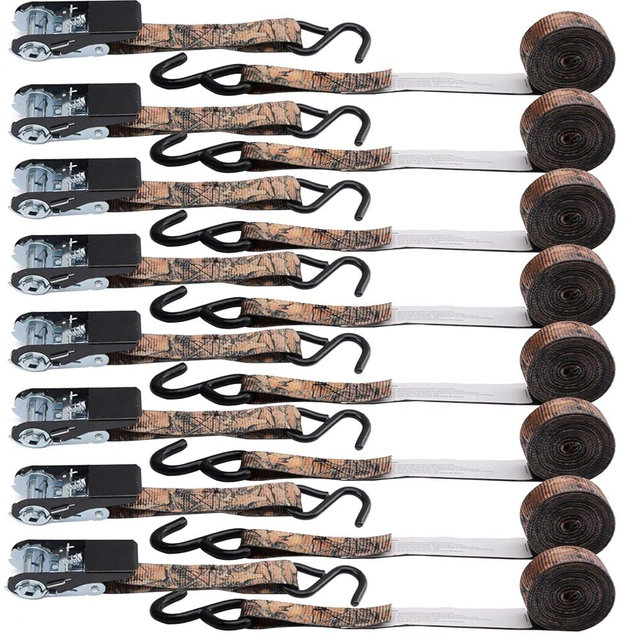 XSTRAP STANDARD Ratchet Tie Down Straps - 8PK - 1'' x 10 ft - 900 LB Break Strength Cargo Straps for Moving Appliances, Lawn Equipment, Motorcycle (Camouflage2)