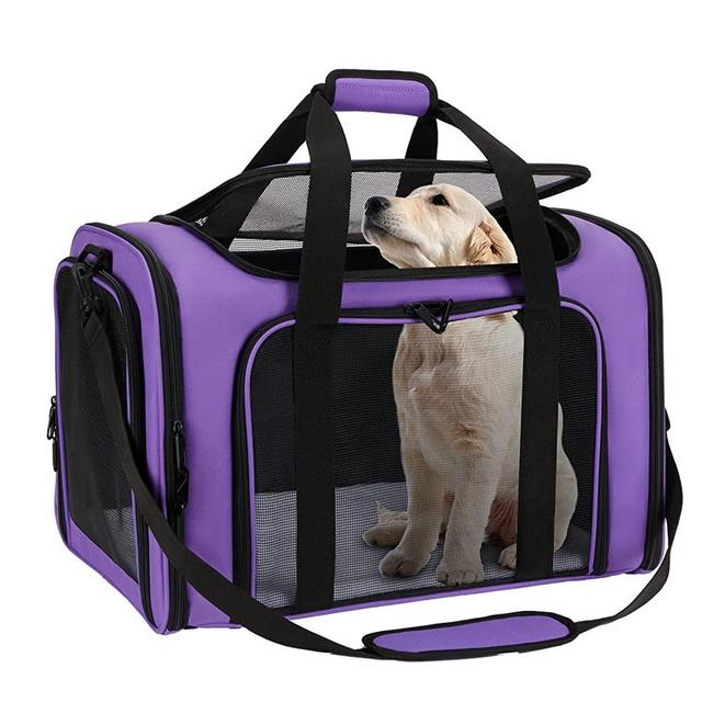 Cat Carrier for 2 Cats Airline Approved Dog Carrier, Zbrivier Soft Cat Carrier, Large Pet Carrier for Cat Travel Carrier, Durable Large Cat Carrier with Lockable Zippers and Fleece Pad- Large,Purple