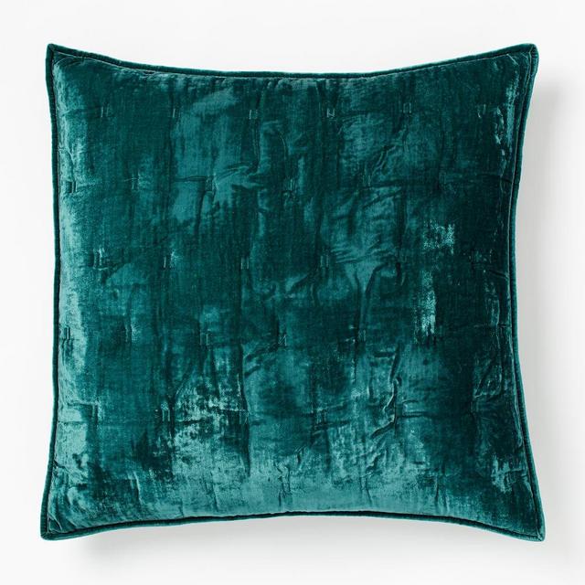 Lush Velvet Tack Stitch Euro Sham, Botanical Garden Green, Set Of 2