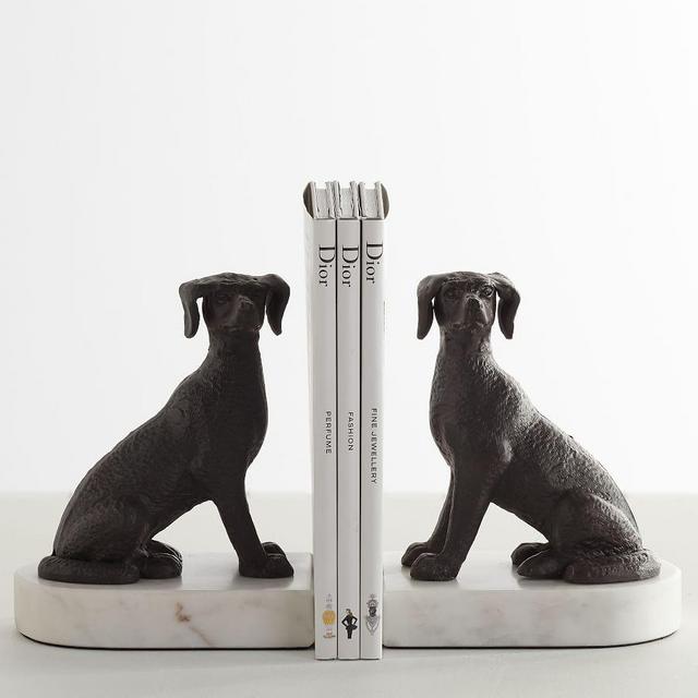 Bronze/Marble Dog Book Ends,S/2