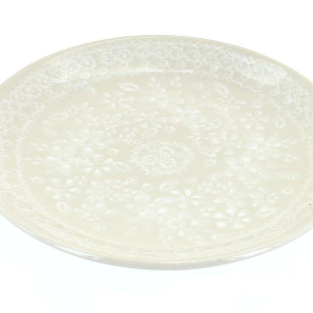 Blue Rose Polish Pottery - Off-white White Lace Dessert Plate - 7" Diameter - Beautiful Plate for Cake, Appetizers, or Snacks