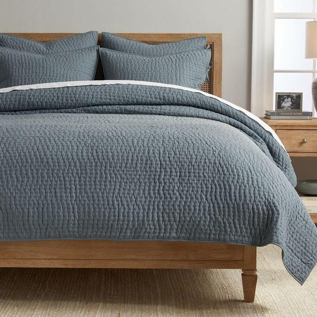 Sonoma Blue Pick-Stitch Cotton/Linen Quilt, Full/Queen