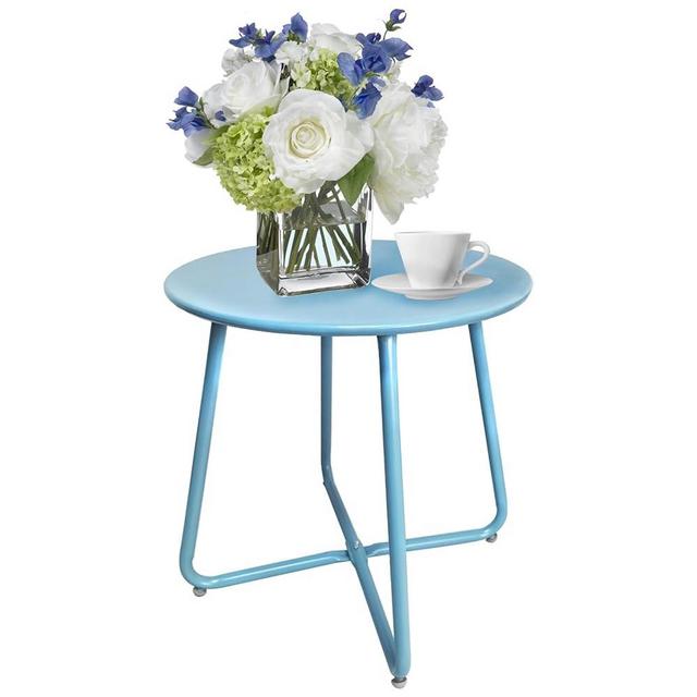 U-BCOO Outdoor Side Tables，Resistant Steel Patio Side Table，Small Round End Table for for Patio Yard Balcony Garden Porch Deck Lawn (Alloy Steel Round, Light Blue)