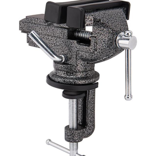 Universal Table Vise 3 Inch, Home Vise Clamp-on Portable Bench Clamp, 360° Swivel Base Clamps Fixed Tool for Woodworking, Handcraft Creations, Metalworking, Cutting Conduit, Drilling, Sawing (Black)