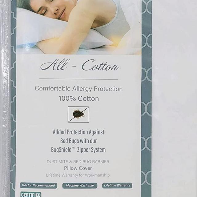 National Allergy Premium 100% Cotton Zippered Euro Square Pillow Protector - 26 x 26 - White - 300 Thread Count - Hypoallergenic Pillowcase with Zipper - Breathable Encasement Cover