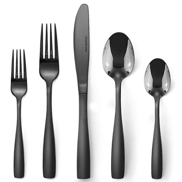 Barbbon Black Silverware Set, Mirror Polished 20-Piece Stainless Steel Flatware Set,Kitchen Utensil Set Service for 4,Tableware Cutlery Set for Home and Restaurant, Dishwasher Safe