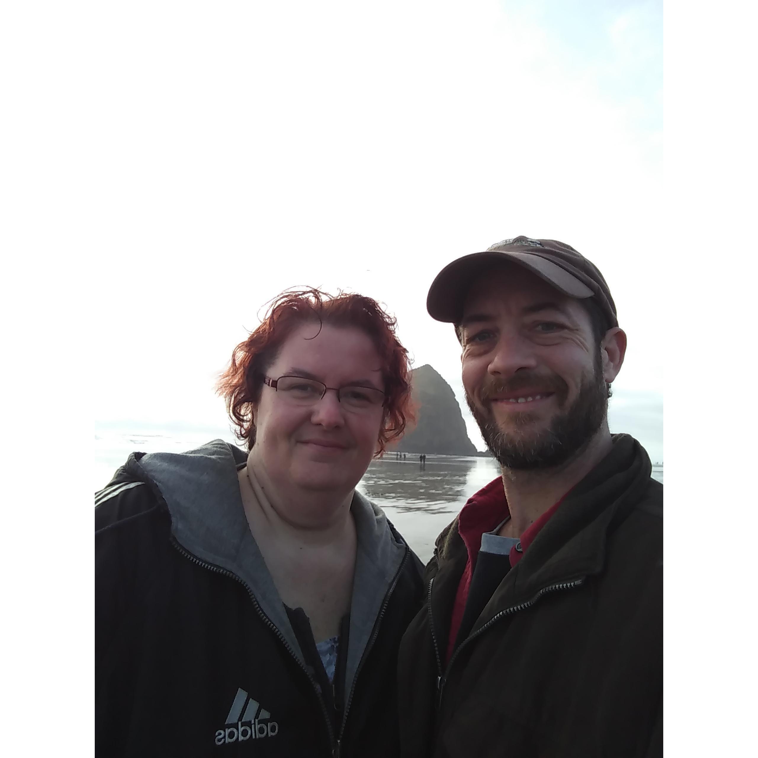 This is after I lost 100lbs and me and zach were at haystack rock in cannon beach