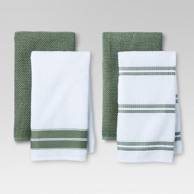 4pk Stripe Kitchen Towel Green - Threshold™