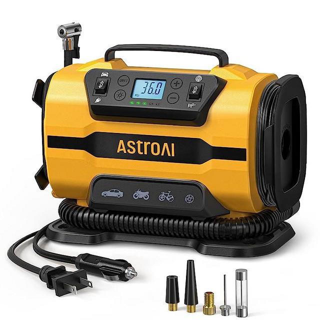 AstroAI Tire Inflator Portable Air Compressor for Car Tire Pump 150PSI 12V DC/110V AC with Dual Metal Motors &LED Light，Automotive Car Accessories&Two mode for car, bicycle tires and air mattresses
