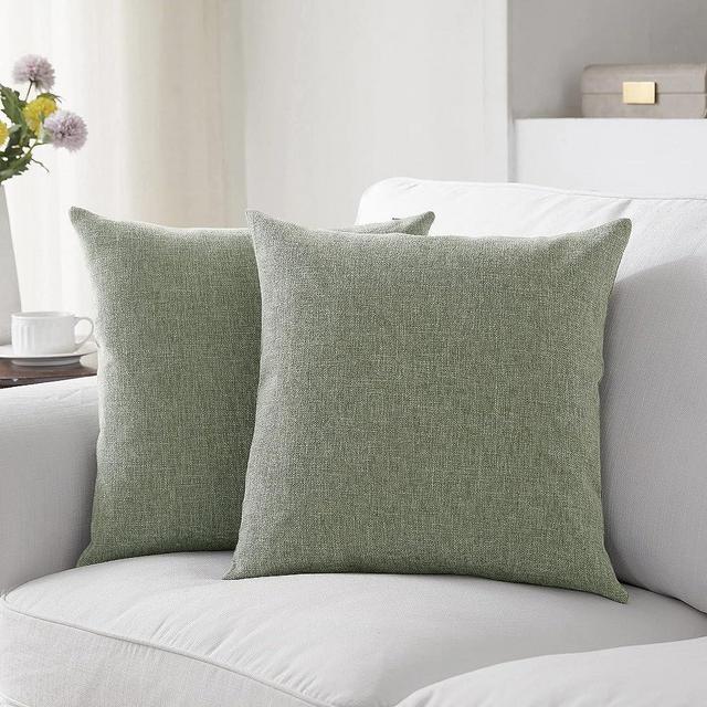 Meekio Set of 2 Dark Sage Pillow Covers 18 x 18 Inch Farmhouse Boho Decorative Throw Pillow Covers Linen Cushion Covers for Sofa Couch Décor