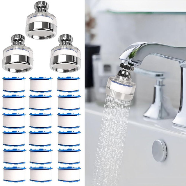 Dexspoeny 21Pcs Sink Water Filter with Filter Elements Set,Sink Faucet Filter 360°Rotating, Bathroom Sink Filter Removes Fluoride Hard Water, Faucet Filter Faucet Extender for Home Kitchen Sink