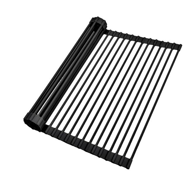Ohuhu Over The Sink Dish Drainer Drying Rack, 17.6" L x 15.4" W Roll Up Dish Racks Kitchen Sink Organizer Silicone Wrapped Large in Sink Dish Drying Rack Foldable Rolling Drain Mats Anti-Slip